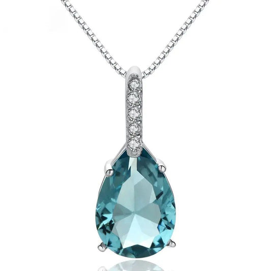 Natural Blue Topaz Pendant (Artificial Silver Plated)