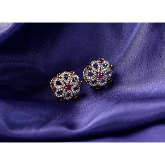 pink stone pure silver earrings design