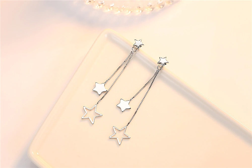 Fringe earrings girls ear ornament geometric star (Artificial Silver Plated)