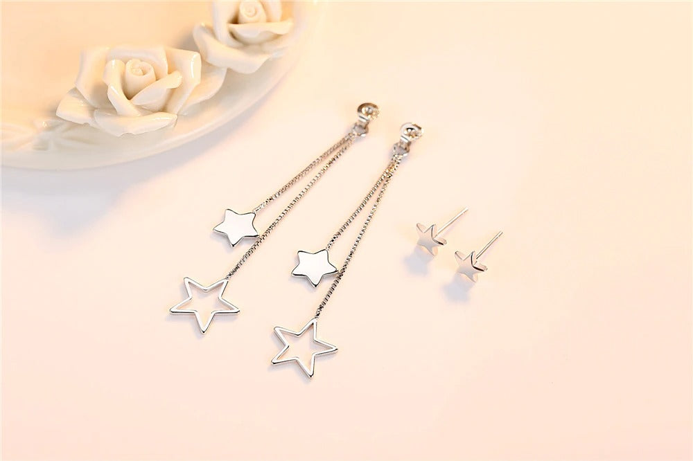 Fringe earrings girls ear ornament geometric star (Artificial Silver Plated)