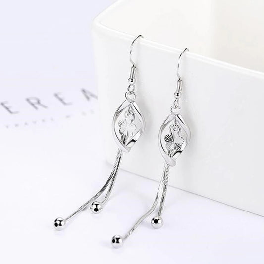 Long Tassel Flower Exaggerated Pop Earrings (Artificial Silver Plated)