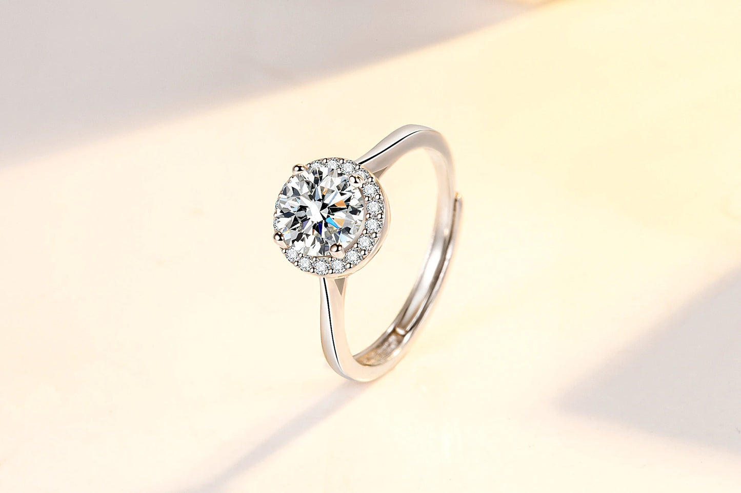 Crystal Zircon Simple Round Adjustable Ring (Artificial Silver Plated)