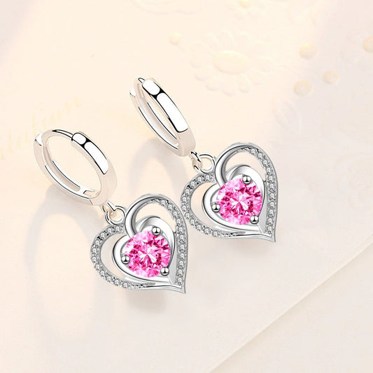Crystal Zircon Hollow Heart Shape Earrings (Artificial Silver Plated)