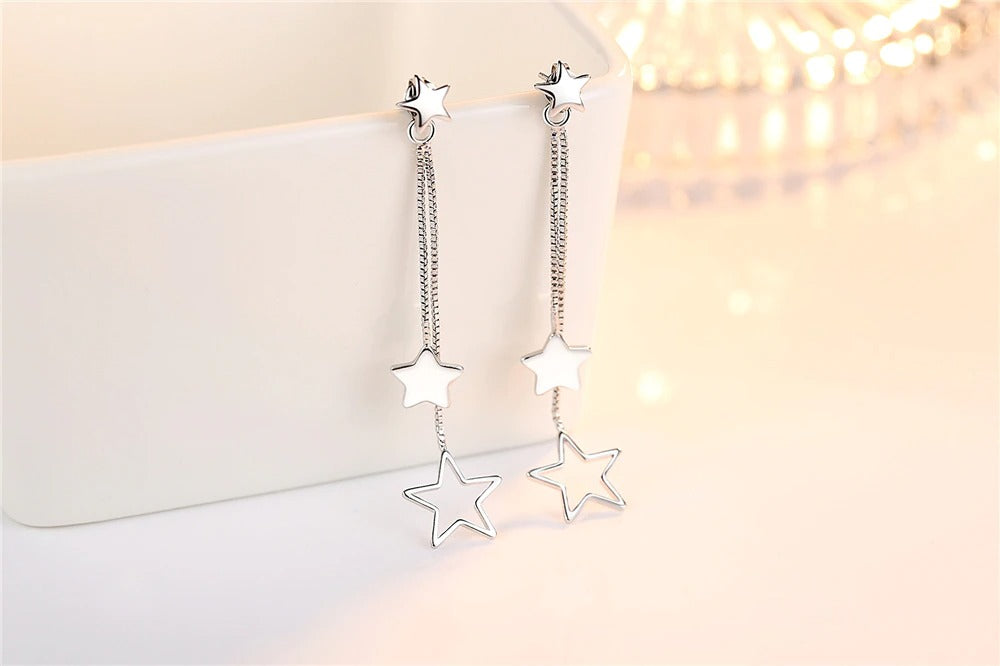 Fringe earrings girls ear ornament geometric star (Artificial Silver Plated)