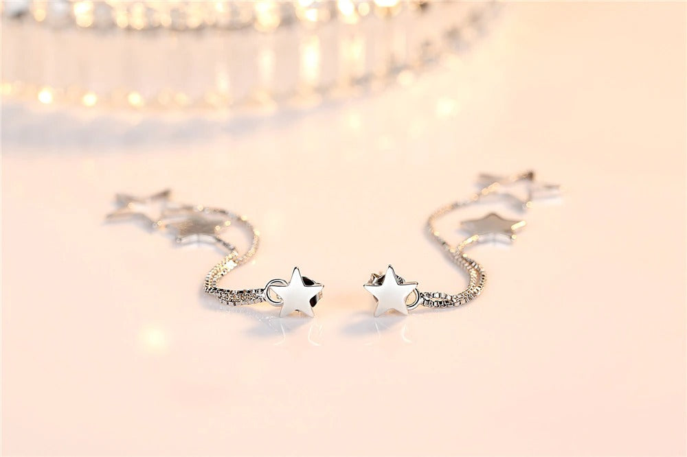 Fringe earrings girls ear ornament geometric star (Artificial Silver Plated)