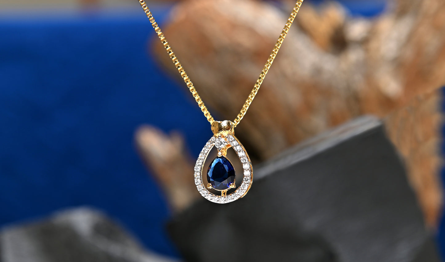 Etsy Navy blue Oval Shaped Pendant (Gold Plated 925 Sterling Silver)