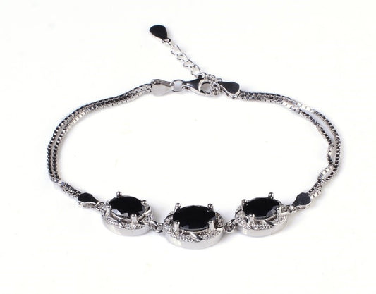 Black Zircon Studded Silver Bracelet (925 Sterling Silver)