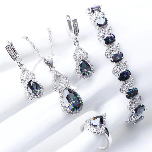 Bridal Rainbow Stones Set (Artificial Silver Plated)