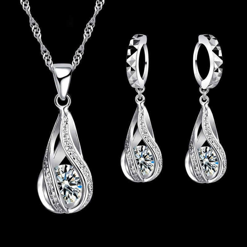 White Crystal Jewelry Set (Artificial Silver Plated) – Amerah