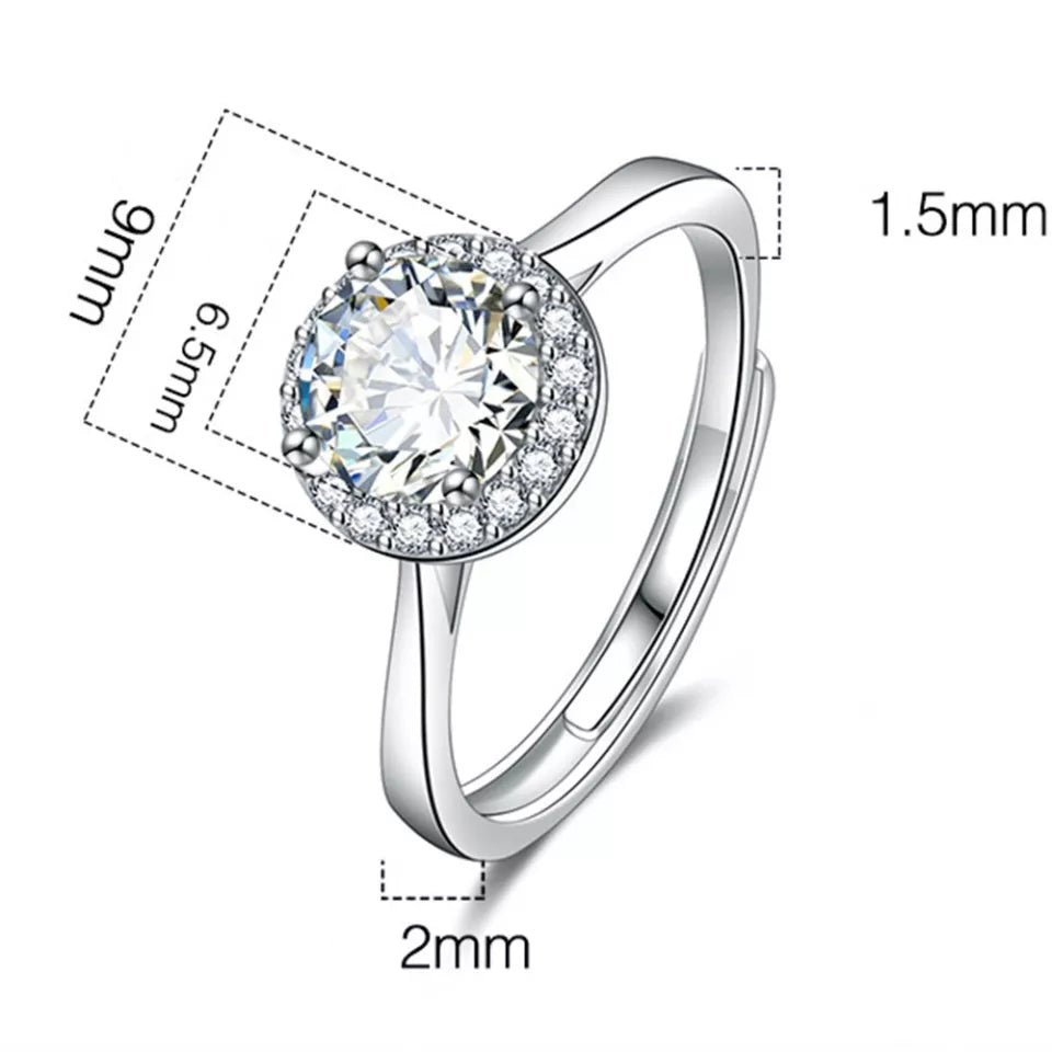 Crystal Zircon Simple Round Adjustable Ring (Artificial Silver Plated)