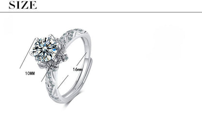 Crystal Zircon Hexagonal Flower Ring (Artificial Silver Plated))