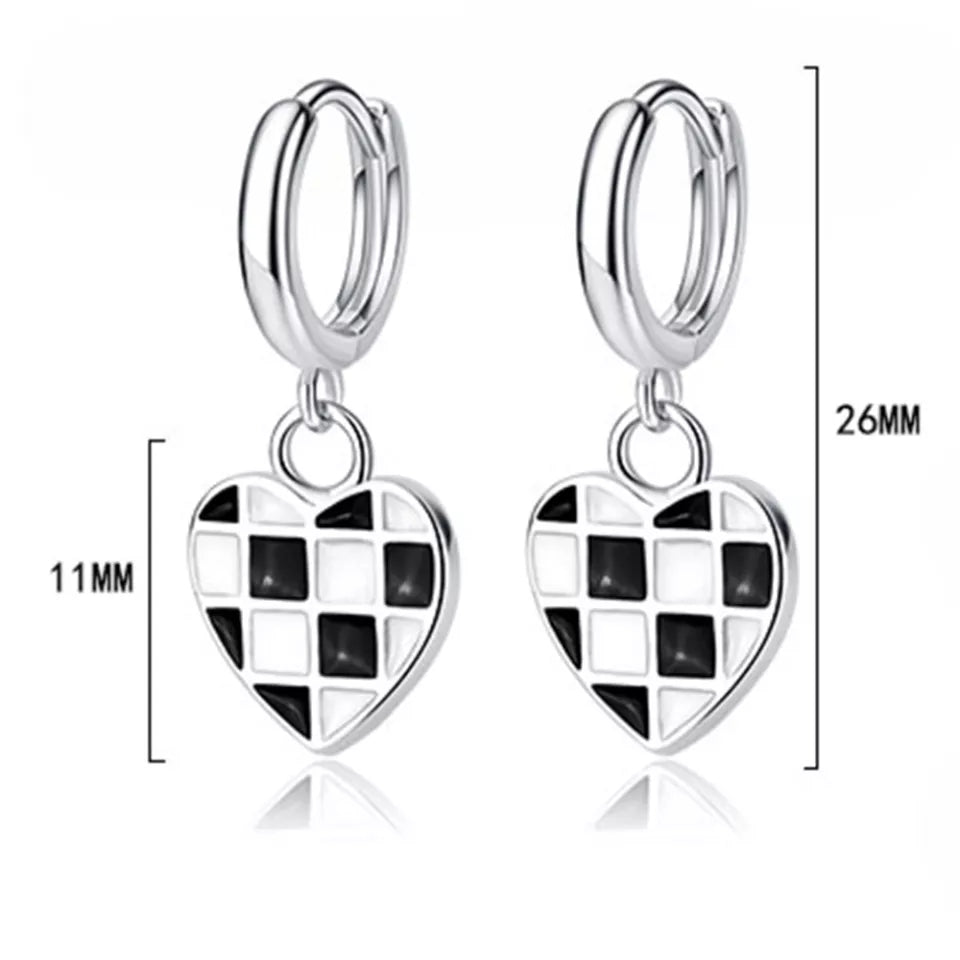 Zircon Drop Glue Heart Shape Medium and Long Earrings (Artificial Silver Plated)