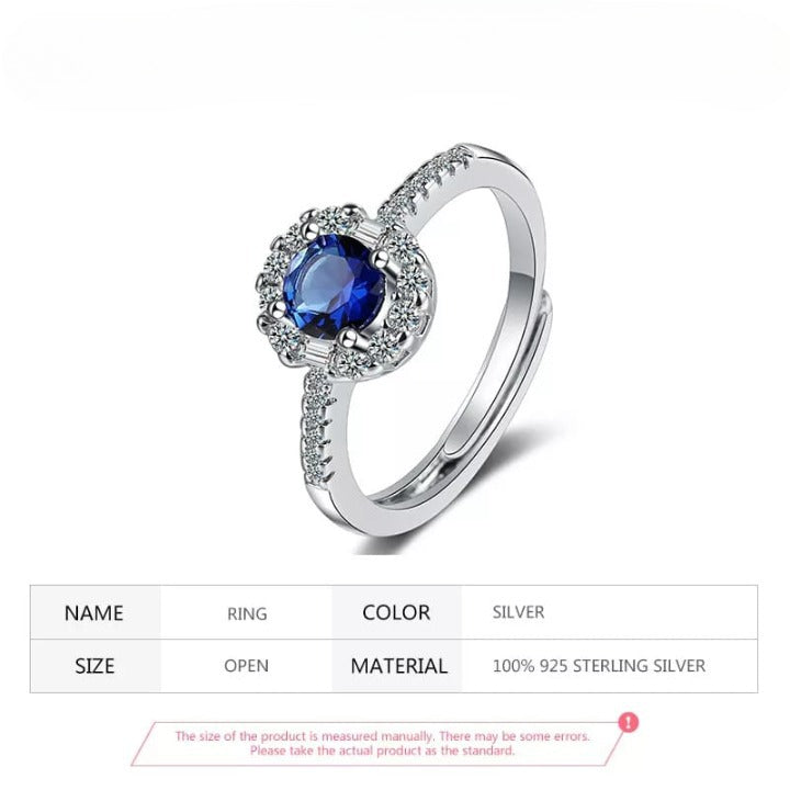 Silver Sapphire Adjustable Ring (Artificial Silver Plated)