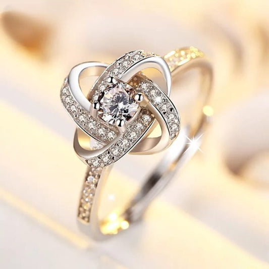 Geometric Zircon Adjustable Ring (Artificial Silver Plated)