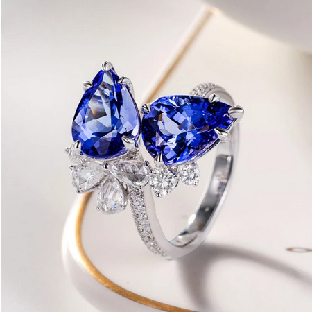 Water Drop Aquamarine Adjustable Ring (Artificial Silver Plated)