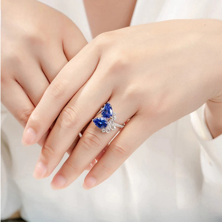 Water Drop Aquamarine Adjustable Ring (Artificial Silver Plated)