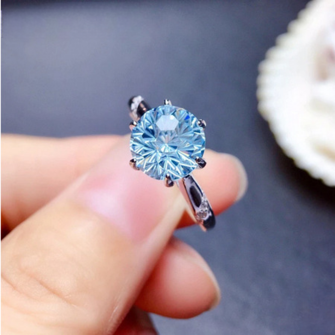 Blue Topaz Adjustable Ring (Artificial Silver Plated)