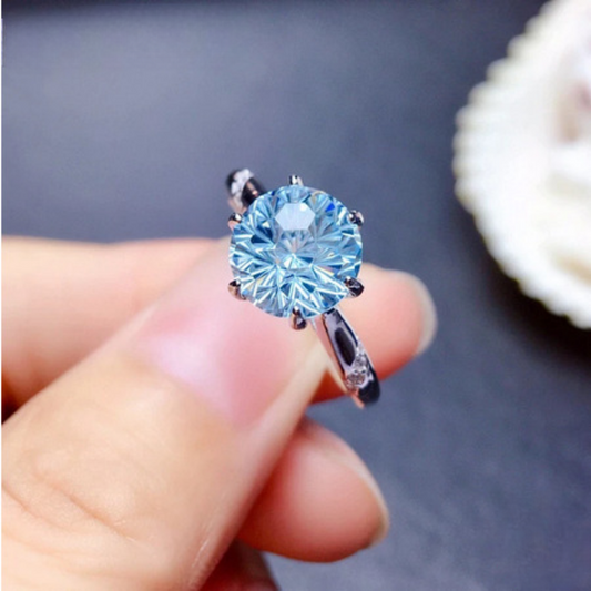 Blue Topaz Adjustable Ring (Artificial Silver Plated)