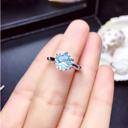 Blue Topaz Adjustable Ring (Artificial Silver Plated)