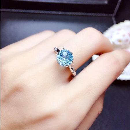 Blue Topaz Adjustable Ring (Artificial Silver Plated)