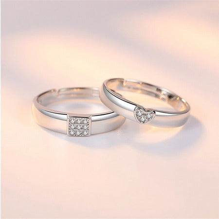 Heart Square Couple Adjustable Rings (Artificial Silver Plated)