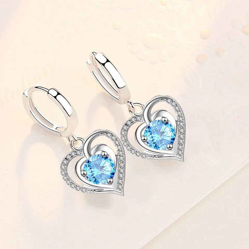 Crystal Zircon Hollow Heart Shape Earrings (Artificial Silver Plated)