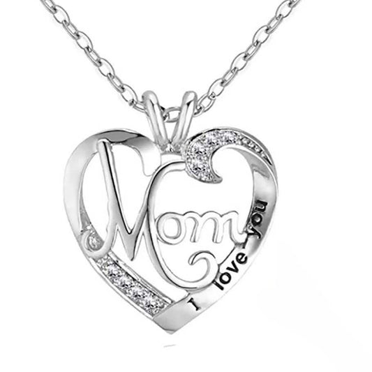 Women I Love You MOM Heart Crystal Necklace (Artificial Silver Plated)
