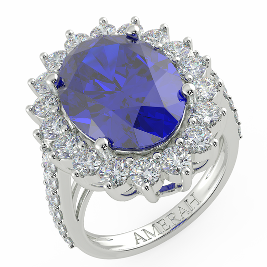 Lady Diana Blue stone Silver Diamond Cut Ring (925 Sterling Silver)