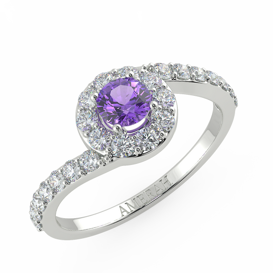 Elegant Shaped Amethyst Studded Ring (925 Sterling Silver)