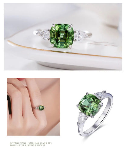 Emerald Square Adjustable Ring (Artificial Silver Plated)