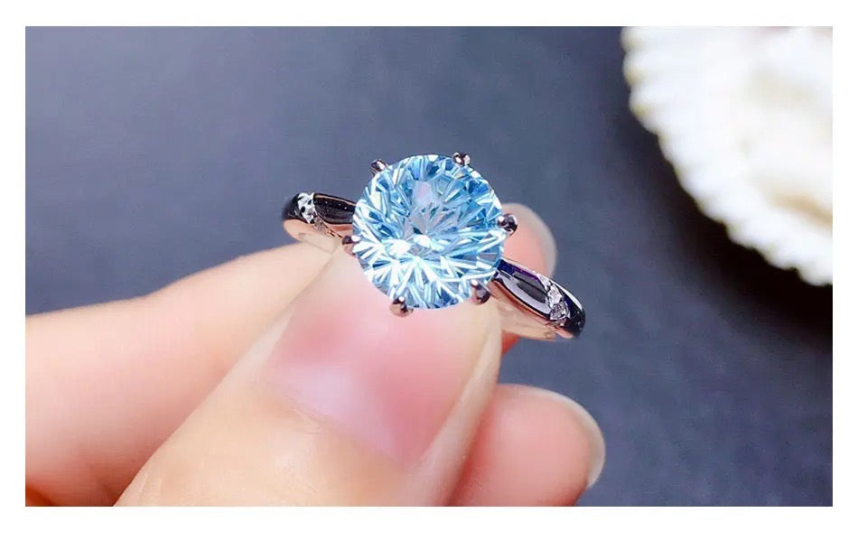 Blue Topaz Adjustable Ring (Artificial Silver Plated)