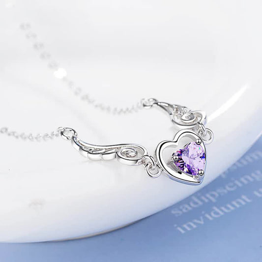 Silver Jewelry Heart-shaped Amethyst Gemstones Pendant (Artificial Silver Plated)