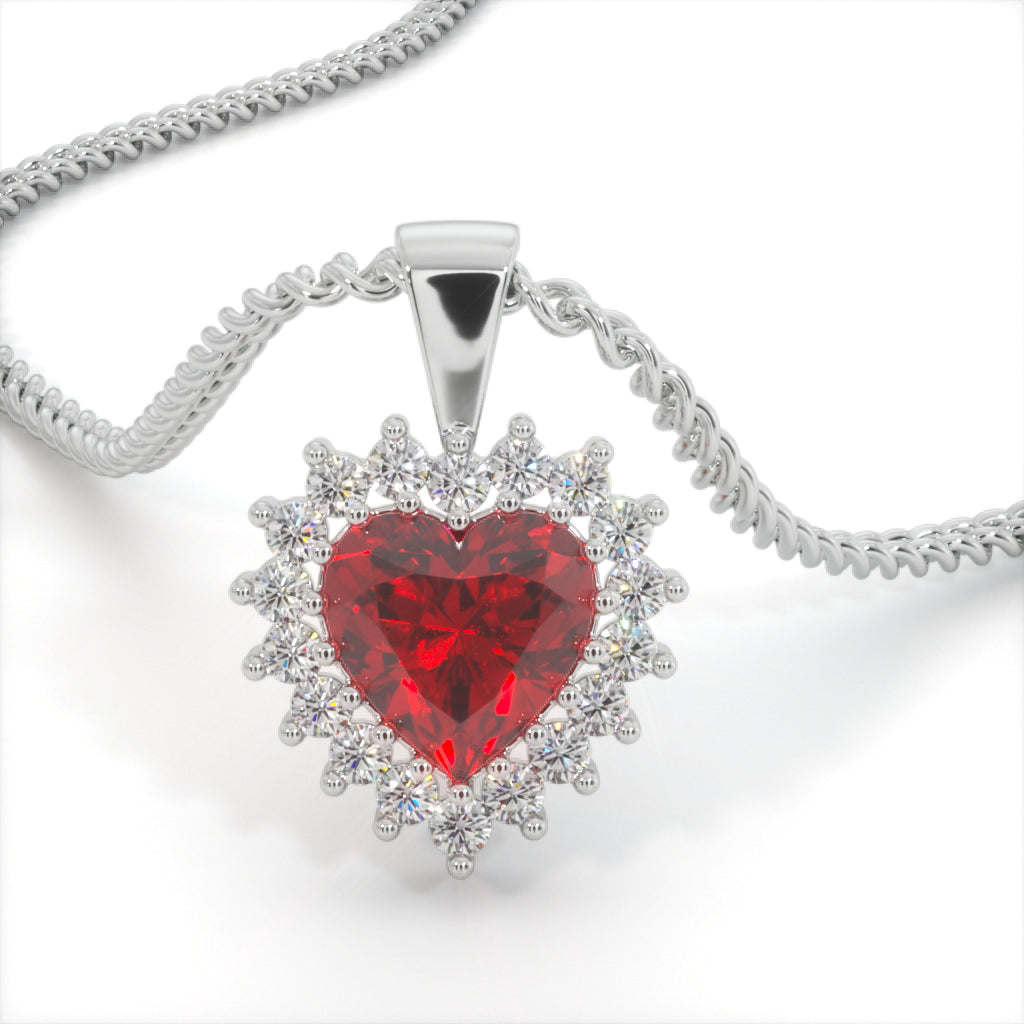 Red velvet Zircon Heart Shaped Studded Necklace (925 Sterling Silver)