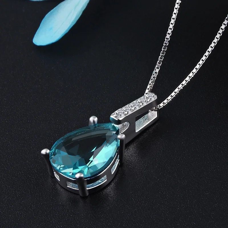 Natural Blue Topaz Pendant (Artificial Silver Plated)