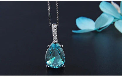 Natural Blue Topaz Pendant (Artificial Silver Plated)