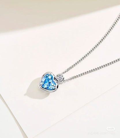 Classical Blue Zircon Heart Necklace S925 Sterling Silver