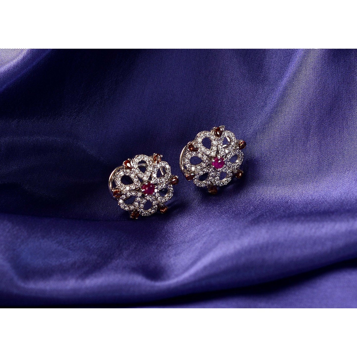 pink stone pure silver earrings design