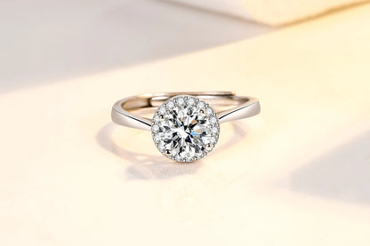 Crystal Zircon Simple Round Adjustable Ring (Artificial Silver Plated)