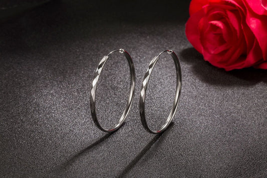 Glossy Simple Retro Exaggerated Size Hoop Earrings (Artificial Silver Plated)