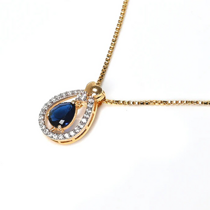 Etsy Navy blue Oval Shaped Pendant (Gold Plated 925 Sterling Silver)