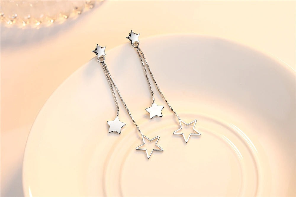 Fringe earrings girls ear ornament geometric star (Artificial Silver Plated)