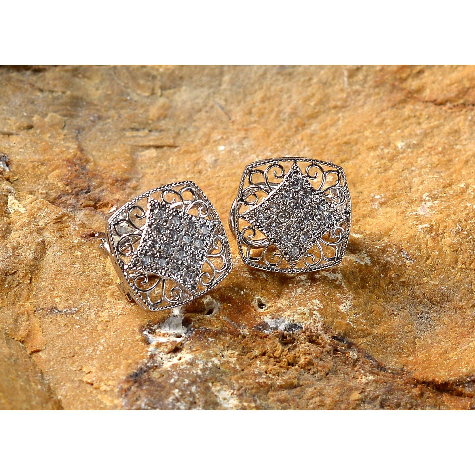 Saqafat Square Earrings design with Crystal Centre