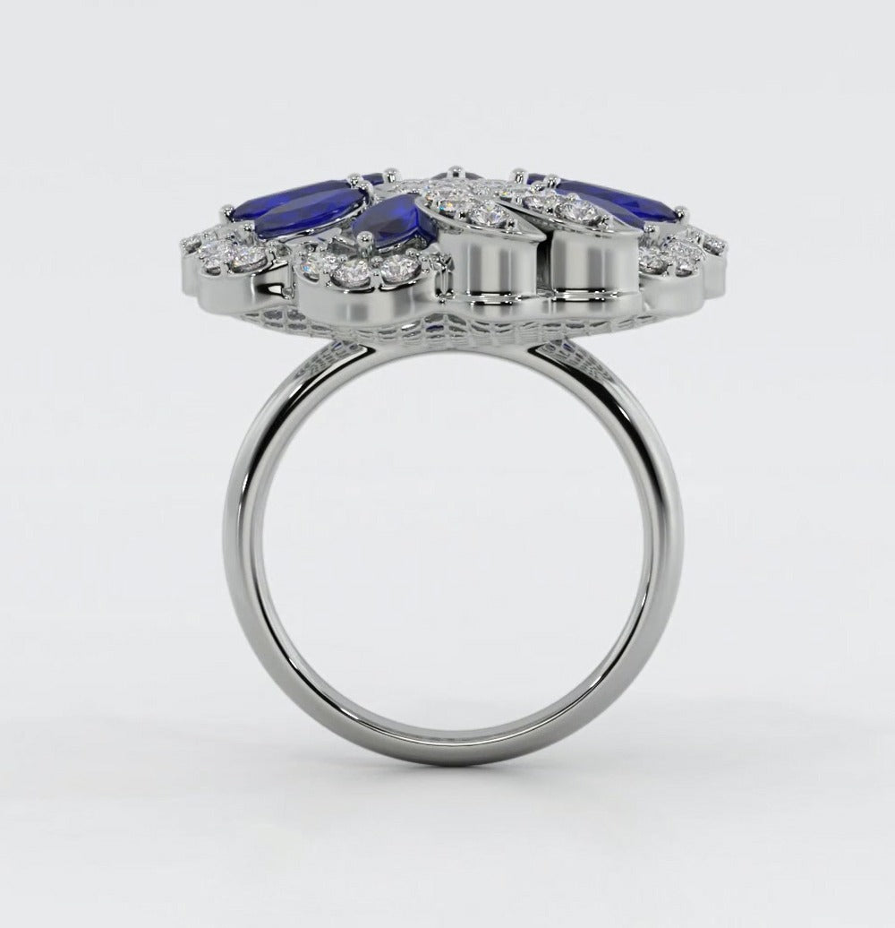 BLOSSOM - The Blue Stones Silver Ring (925 Sterling Silver)