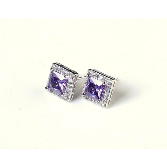 Decadent Square Cut Purple Zircon Earrings (925 Sterling Silver)