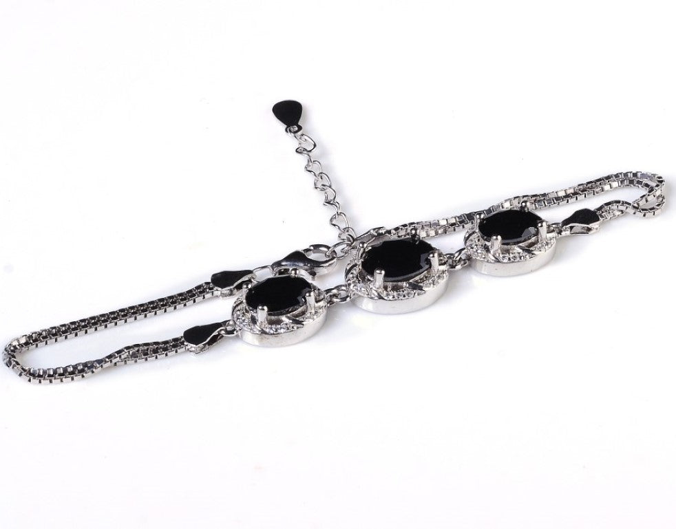 Black Zircon Studded Silver Bracelet (925 Sterling Silver)
