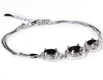 Black Zircon Studded Silver Bracelet (925 Sterling Silver)