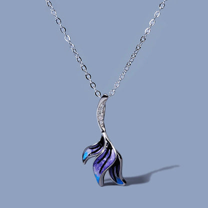 Butterfly Necklace Feather Shape Handmade Enamel Pendant (Artificial Silver Plated)