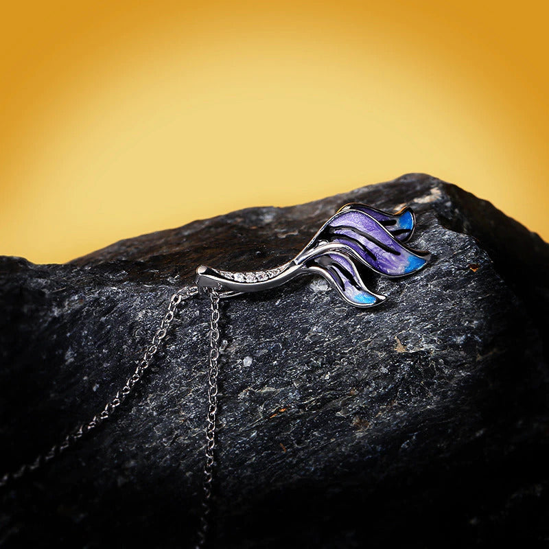 Butterfly Necklace Feather Shape Handmade Enamel Pendant (Artificial Silver Plated)