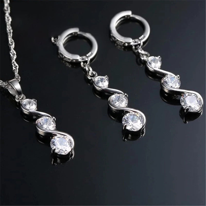 Wedding Engagement Jewelry Set (Artificial Silver Plated)