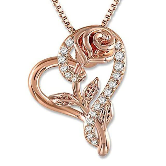 Rose Heart shaped Pendant (Artificial Gold Plated)